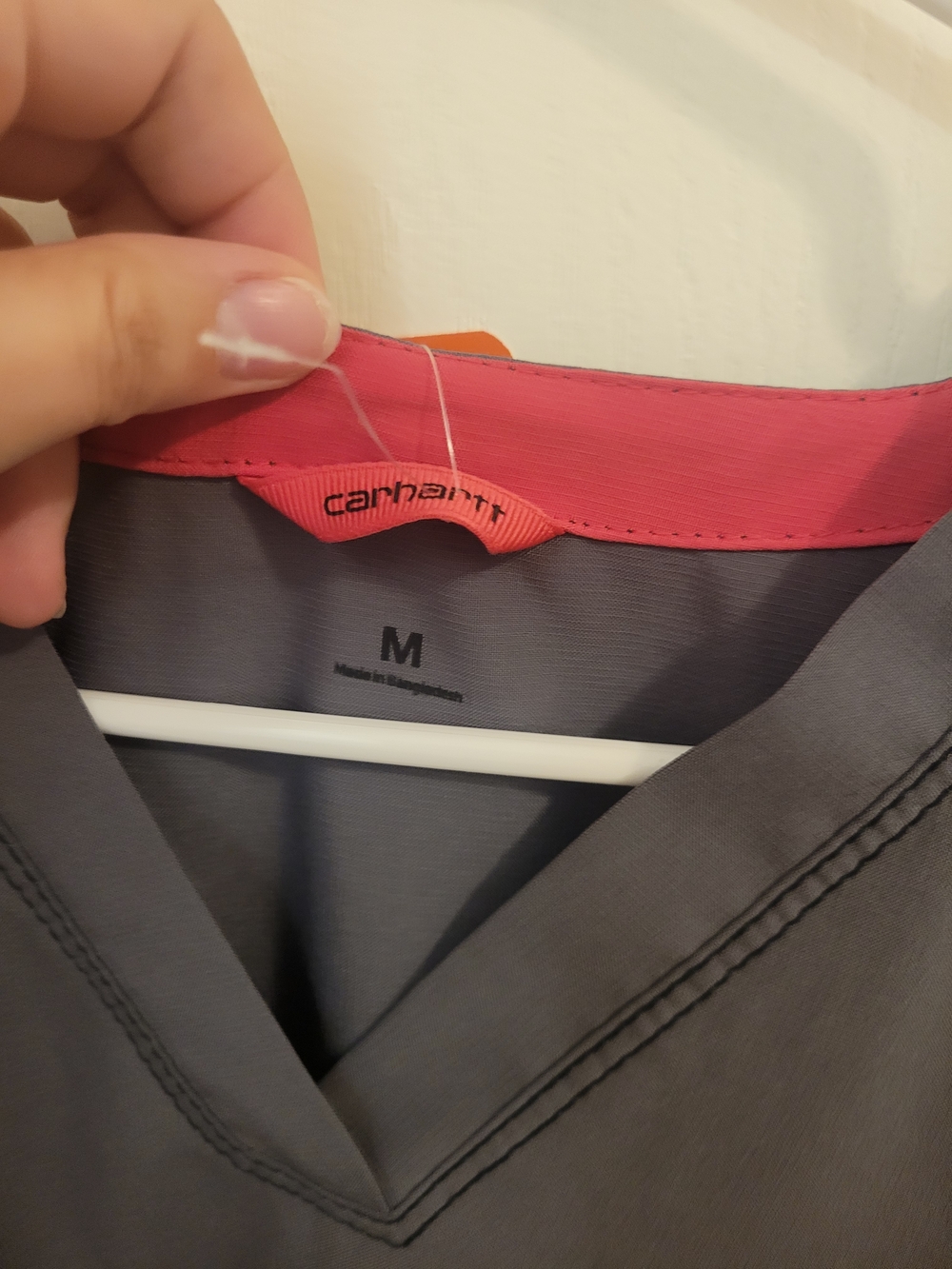 Carhartt Gray V-Neck Top with Pink Trim - Picture 2 of 2